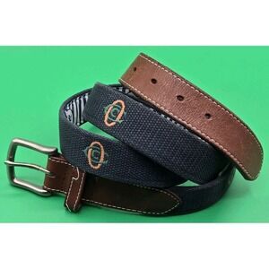 Peter Millar Men's Canvas Belt Leather Trim Embroidered Logo 44 Golf *READ*